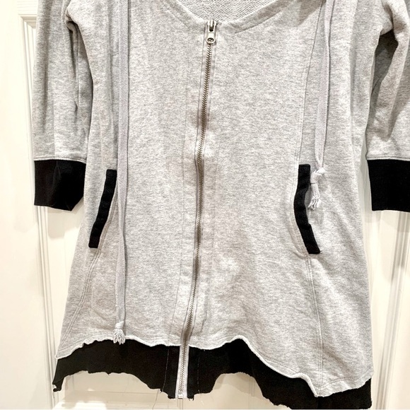 Heather Grey Black Trim Trapeze Skirted Hoodie Hooded Zip Sweatshirt Jacket - Picture 3 of 7